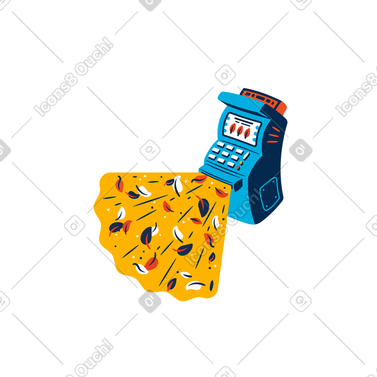 Illustration Machine à sous de casino éjectant des feuilles dans le style Flame télécharger aux formats PNG, SVG