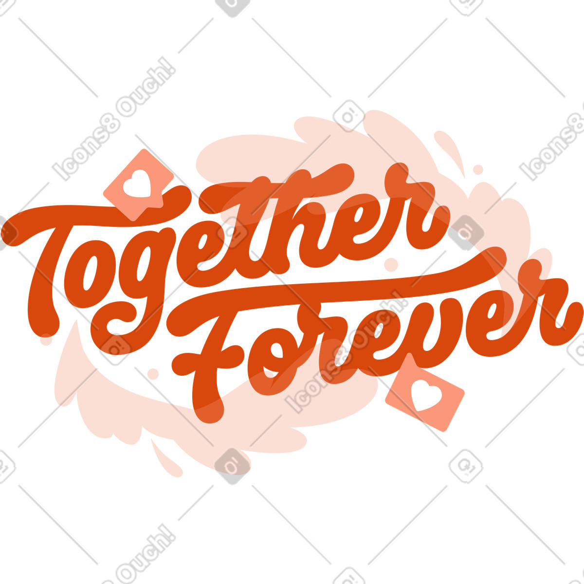 Bold cursive together forever lettering and abstract shapes, Sentimental quote or romantic decor illustrazione in stile Orange scarica in PNG, SVG