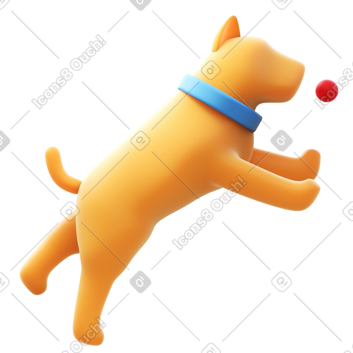 Hund fängt einen ball-Illustration im 3D Fluency-Stil als Download in PNG, SVG