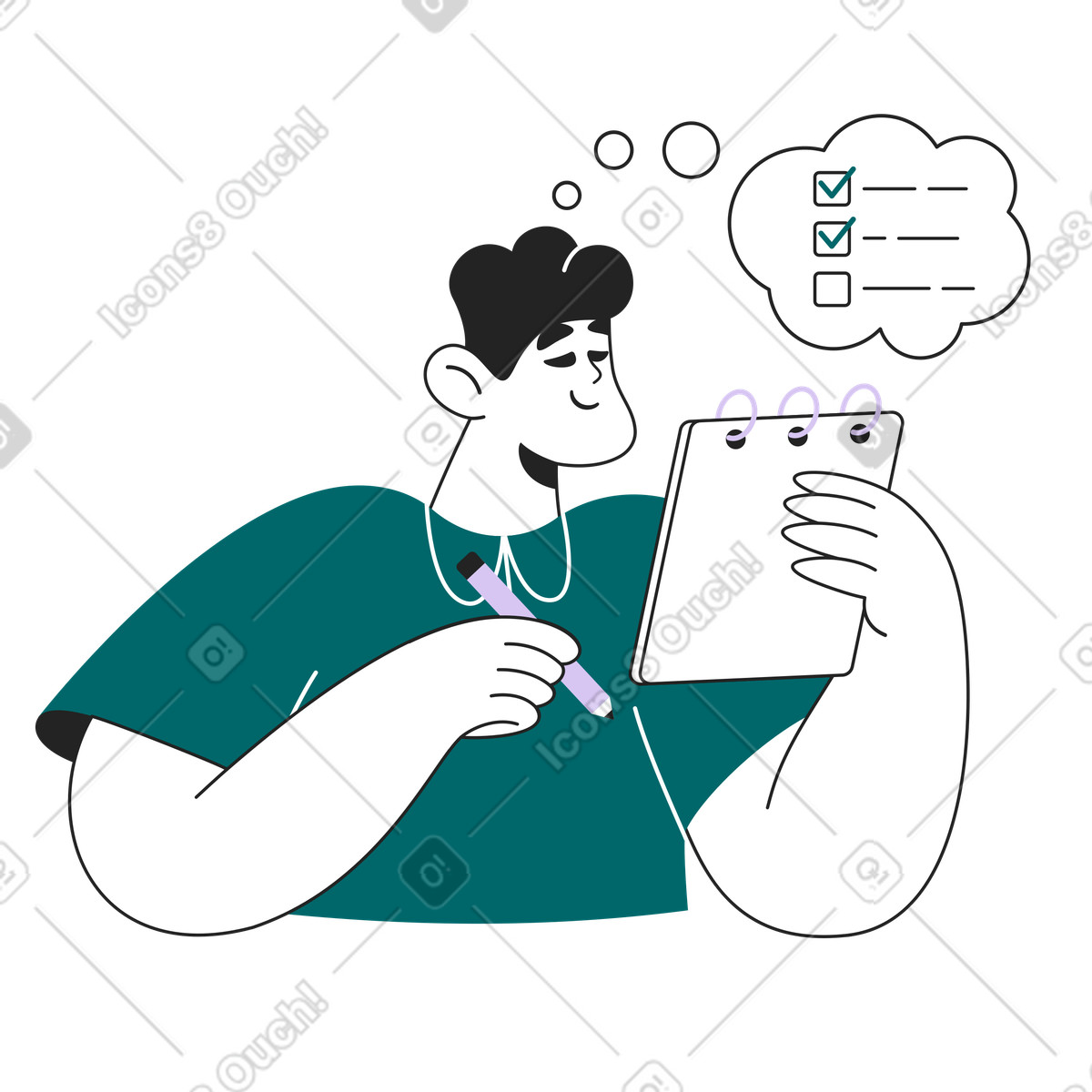 Checking tasks on clipboard, Goal and habit tracking illustration in Sammy Line style download in PNG, SVG