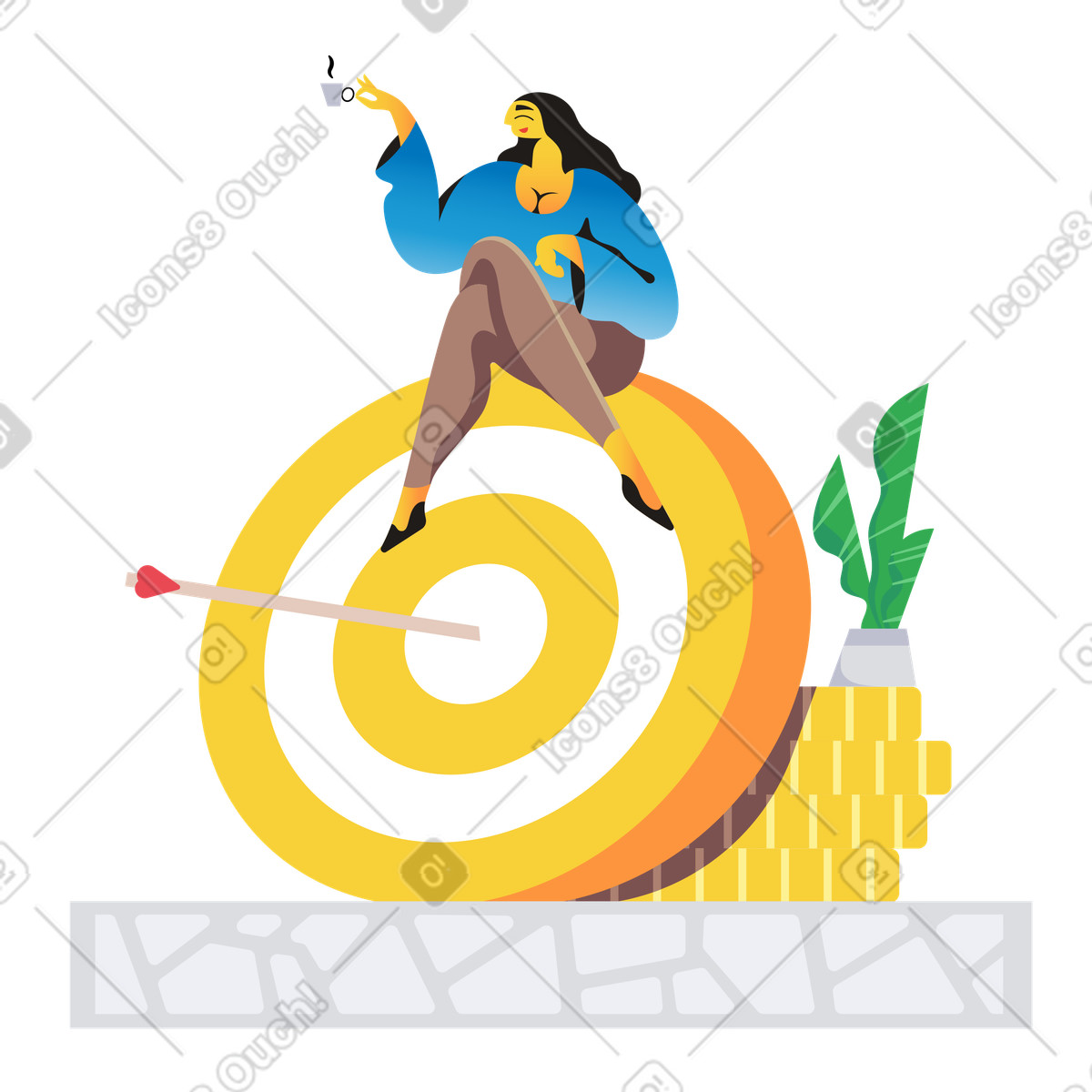 下载 Jaconda 风格的 实现财务目标的成功女性 插画，支持 PNG、SVG 格式
