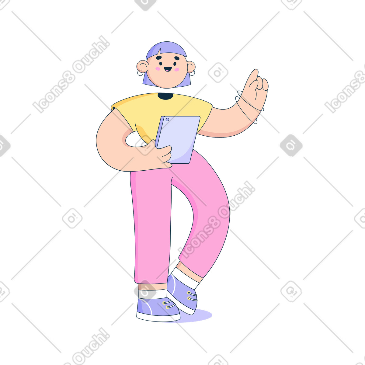 Ilustración Mujer con tablet haciendo una presentación en estilo Bubble gum a descargar en PNG y SVG