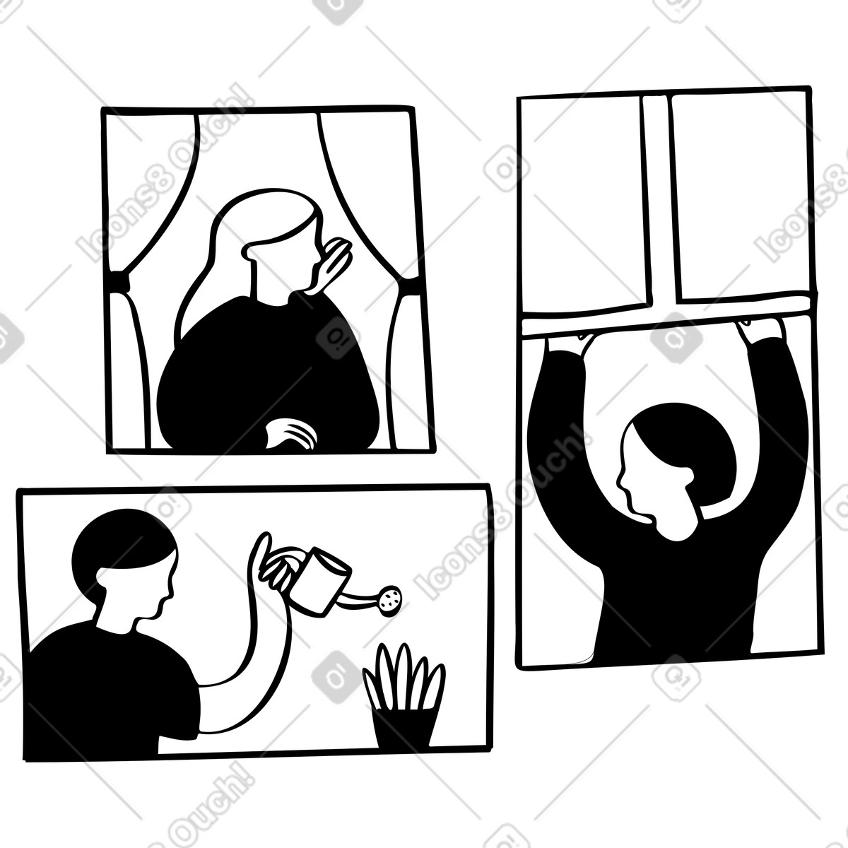 People looking through the window illustration in Journal style download in PNG, SVG