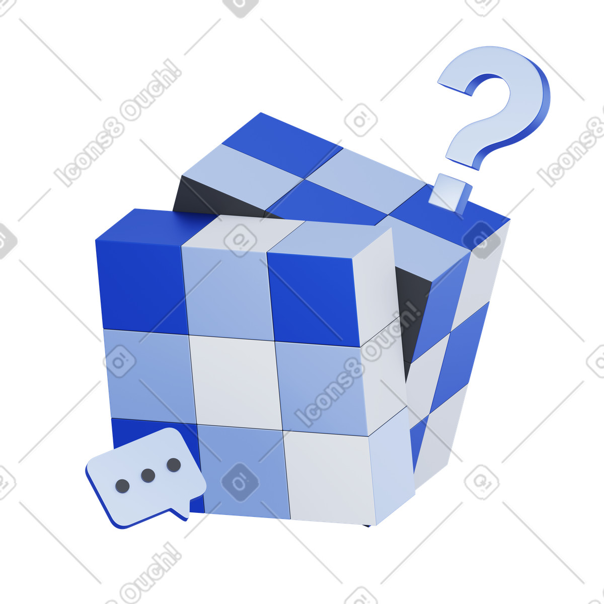 Ilustração animada de Quebra-cabeça cubo mágico com ponto de interrogação em GIF, Lottie (JSON), AE