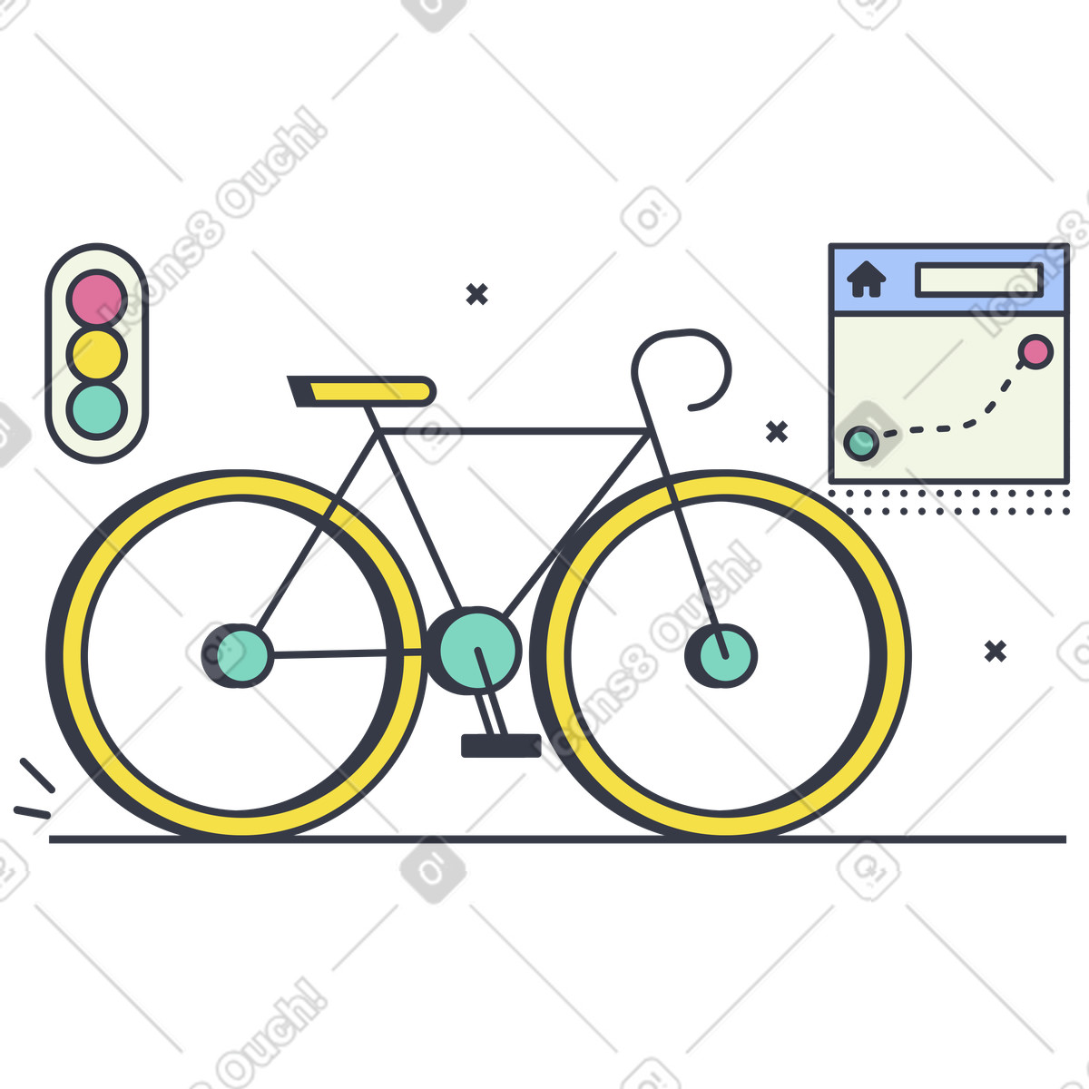 Ilustración La bicicleta como transporte sostenible en estilo Abstract a descargar en PNG y SVG