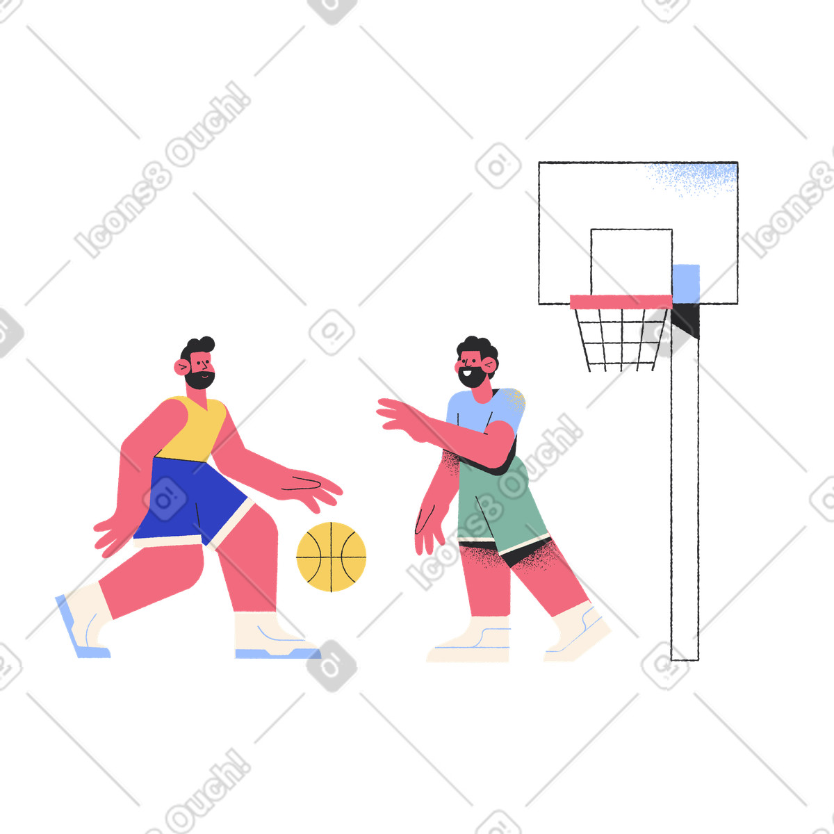 Young men playing basketball illustration in Pablo style download in PNG, SVG