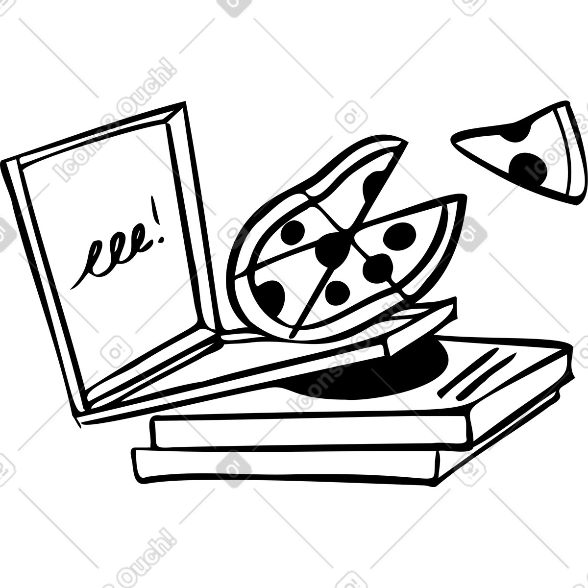 Pizza volante e scatole per illustrazione in stile Journal scarica in PNG, SVG