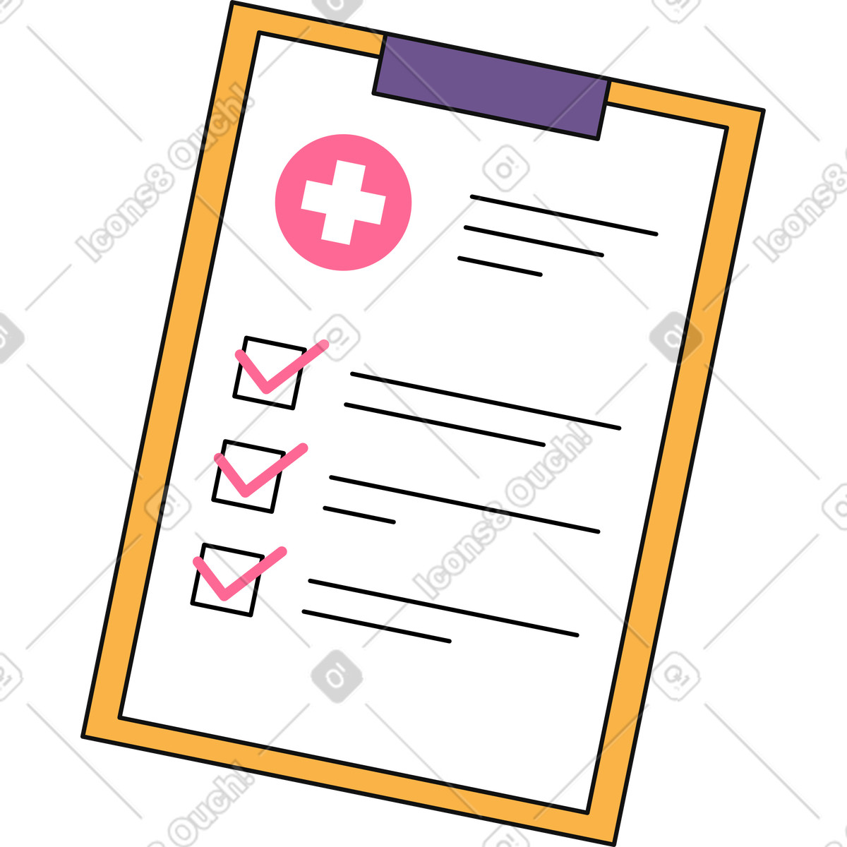 Clipboard with an insurance document illustration in Bloom style download in PNG, SVG