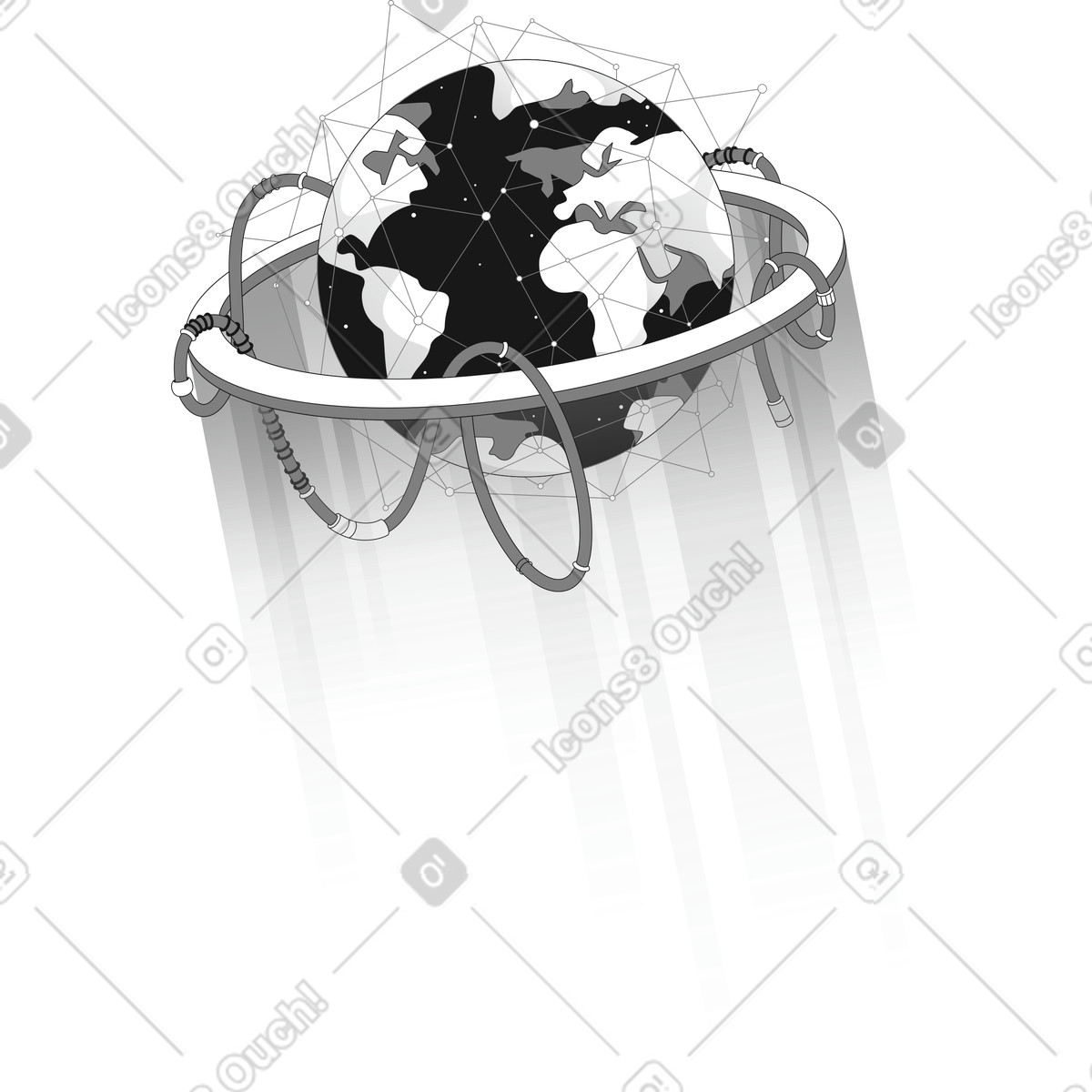 Planet earth encircled by digital wire connections illustration in Futuristic style download in PNG, SVG
