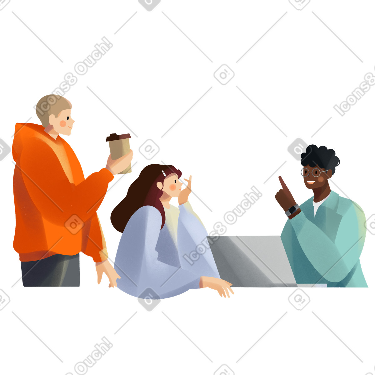 Illustration Young people discussing work issues dans le style Shine à télécharger aux formats PNG, SVG