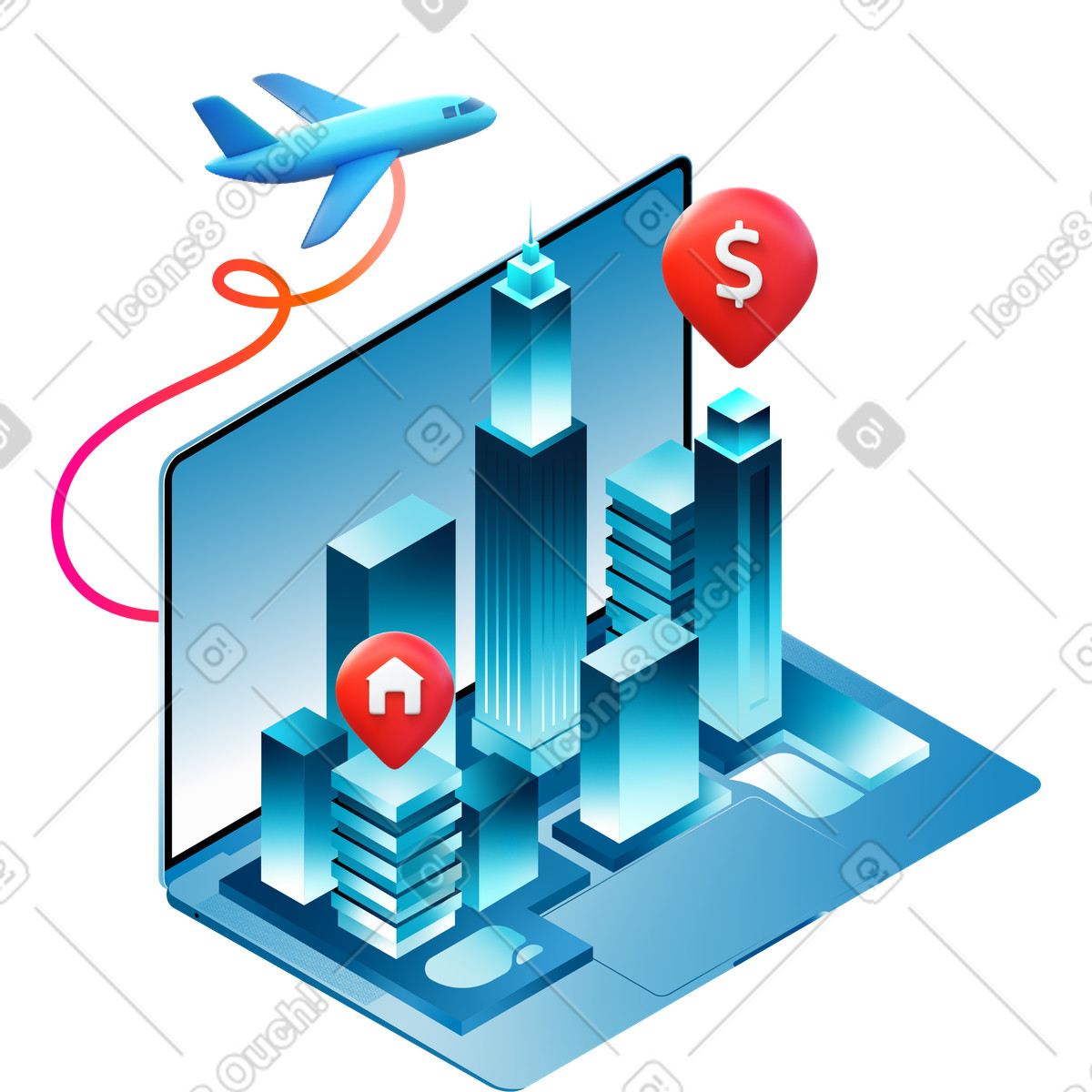 Desktop background with smart city in isometric design, smart city, infrastructure management illustration in PNG, SVG