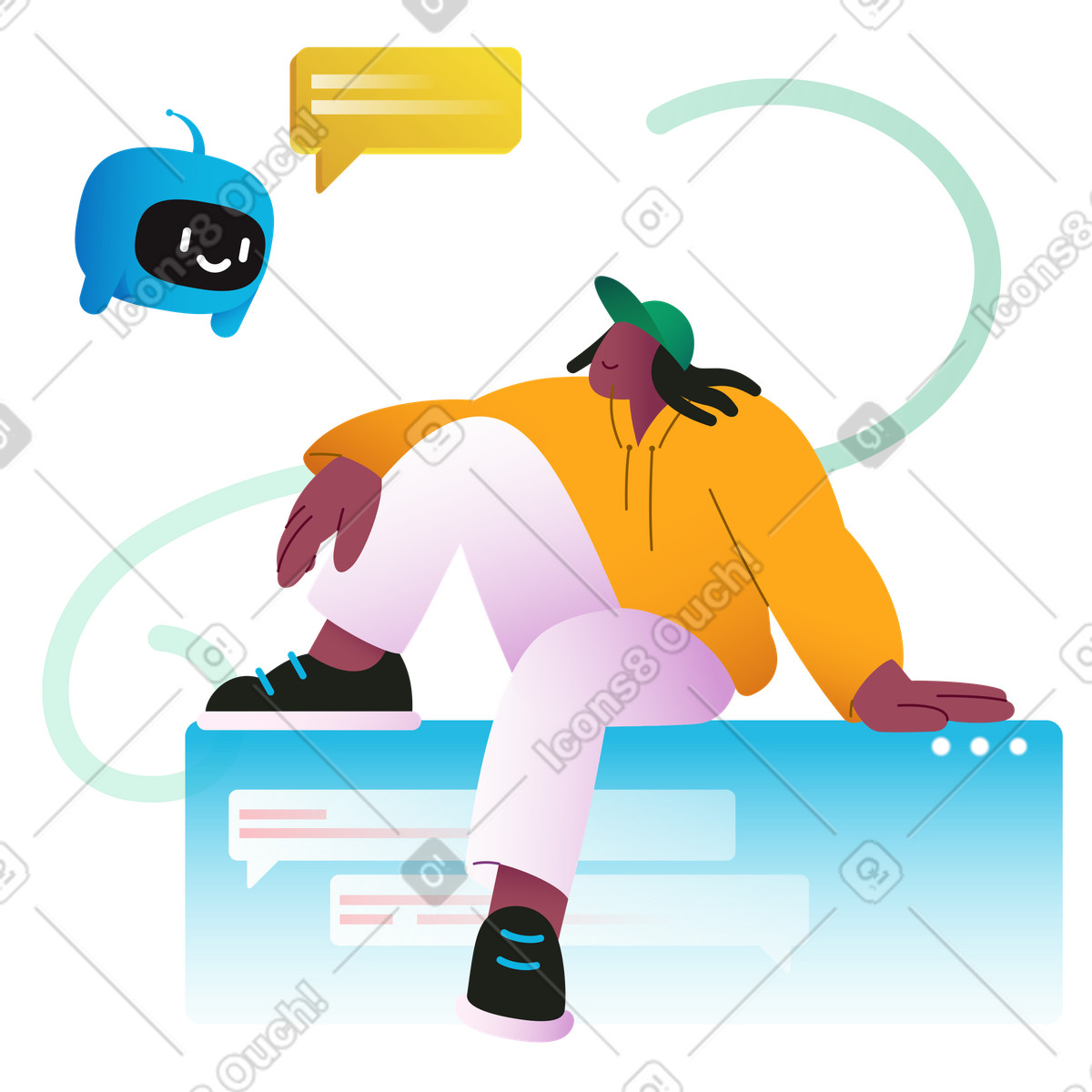 Man and chat bot robot illustration in Colors style download in PNG, SVG