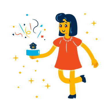 A girl holding a house with festive decorations - Flame style illustration