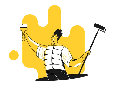 A person painting with a roller and brush - Taxi style illustration