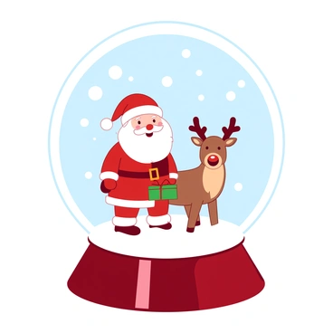 A snow globe with Santa and his reindeer inside, surrounded by swirling snow