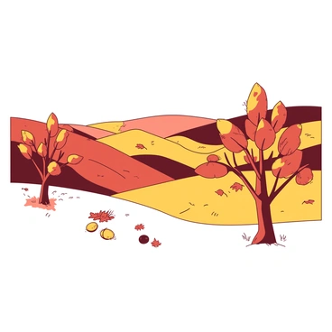 A panoramic view of rolling hills stretches across the landscape, showcasing a vibrant display of autumn colors. The hills are covered with an array of châtaigne trees, their leaves transforming into a mix of rich oranges and deep yellows. The trees stand tall and proud, their branches adorned with clusters of spiky châtaigne husks, hinting at the harvest of chestnuts. The gentle curves of the hills create a sense of depth and movement in the scene, while scattered patches of grass peek through the fallen leaves, adding to the picturesque setting.