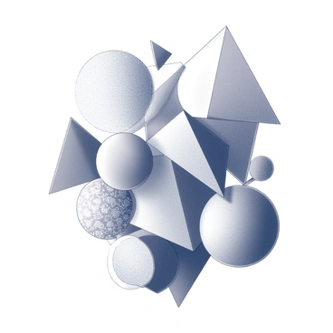 An arrangement of various geometric shapes, including circles, triangles, and rectangles, overlapping and interacting with one another. Each shape features intricate patterns and textures to create depth and complexity. The composition is dynamic, with varying sizes of shapes that draw the viewer's eye across the design. The shapes are positioned in a way that suggests movement and energy, making the overall image visually engaging for a graphic design book cover.