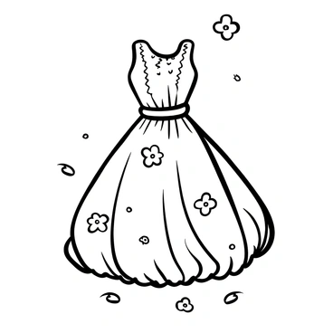 A delicate dress with intricate patterns featuring "sakura blossoms" and scattered "petals" arranged throughout the fabric. The dress has flowing, soft fabric that drapes elegantly. There is a cinched waist and gentle ruffles along the hem. A few "sakura petals" lie gently on the ground around the dress, creating a harmonious scene.