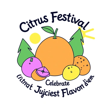A vintage travel poster promoting a citrus festival. The poster features a large, vibrant grapefruit, displayed prominently in the center. Surrounding the grapefruit are illustrations of smaller citrus fruits, including oranges and lemons. There are stylized depictions of lush green trees and bright yellow sun in the background. The text "Citrus Festival" is displayed in bold, decorative lettering across the top. Below the grapefruit, there is an inviting slogan that reads "Celebrate the Juiciest Flavors!" in a playful font.