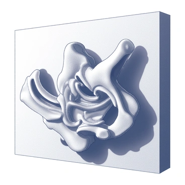 A relief sculpture showcasing the layered textures of bone tissue, highlighted by dramatic lighting.