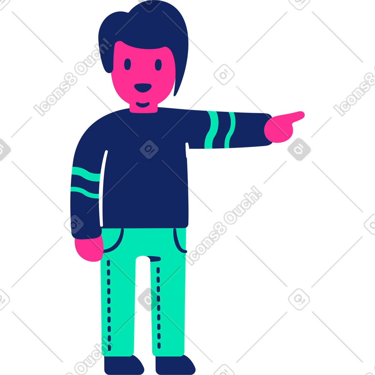 Mann zeigt-Illustration im Cyborg-Stil als Download in PNG, SVG
