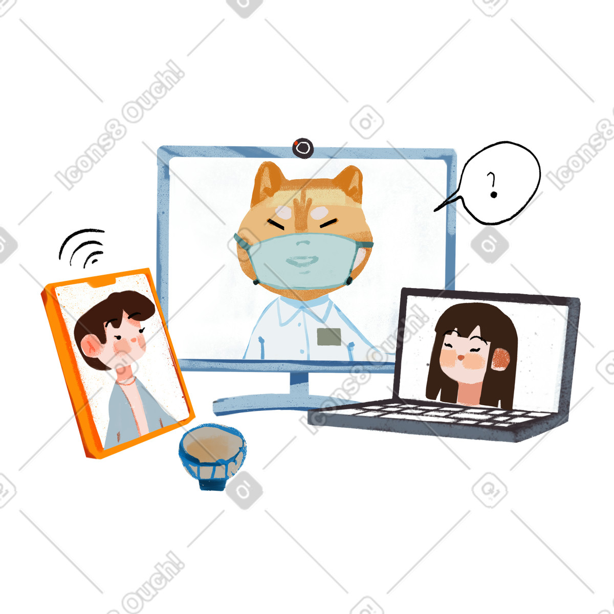 下载 Ikigai 风格的 同事在线会议 插画，支持 PNG、SVG 格式