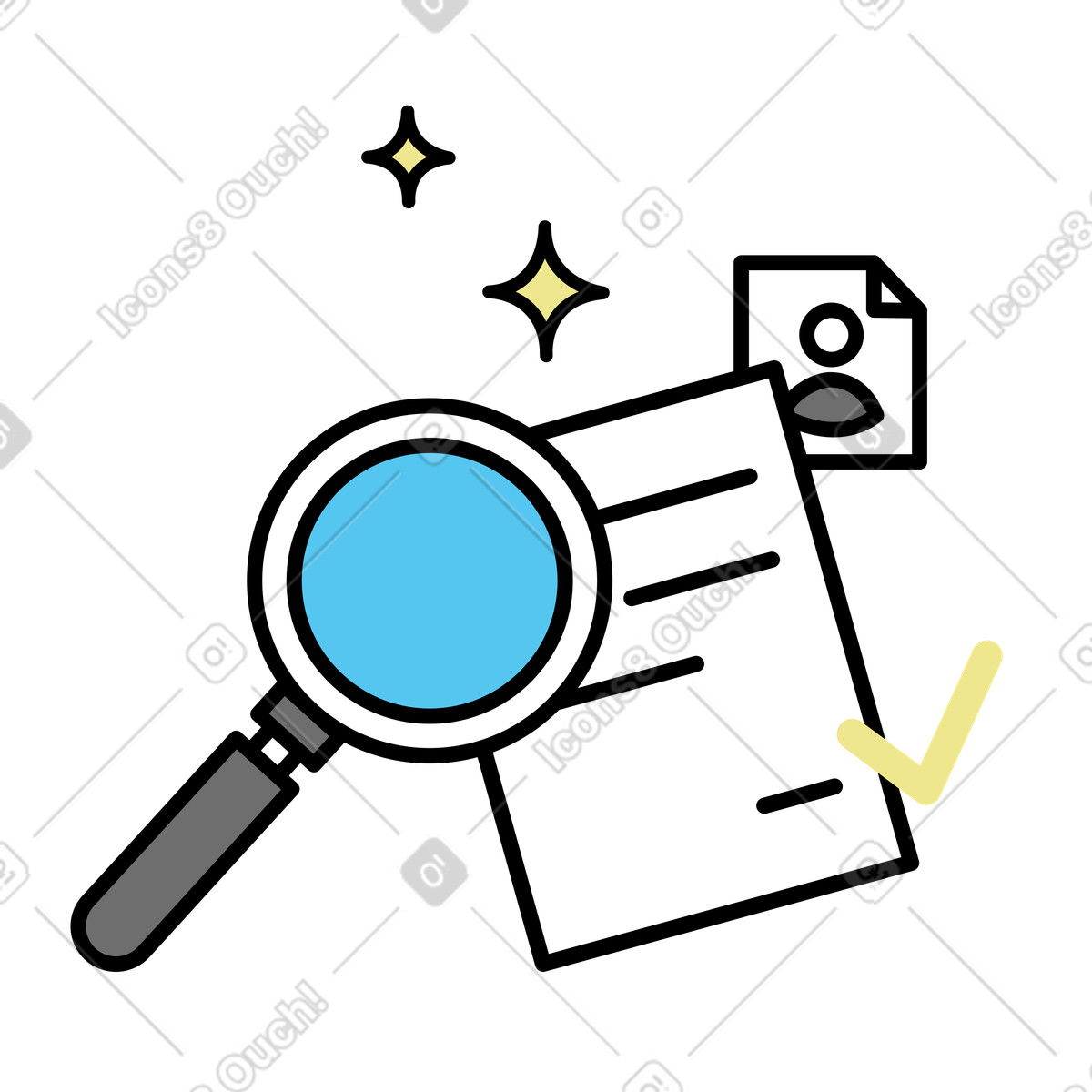 Recruitment, hiring process, candidate search illustration in Mochi style download in PNG, SVG