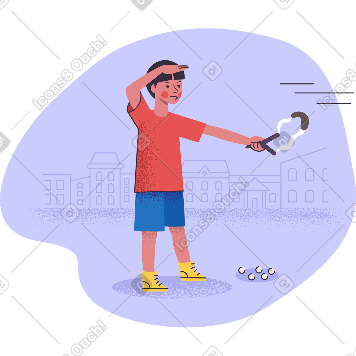 Outdoor play with slingshot and projectiles, Creative message delivery metaphor illustration in Pale style download in PNG, SVG