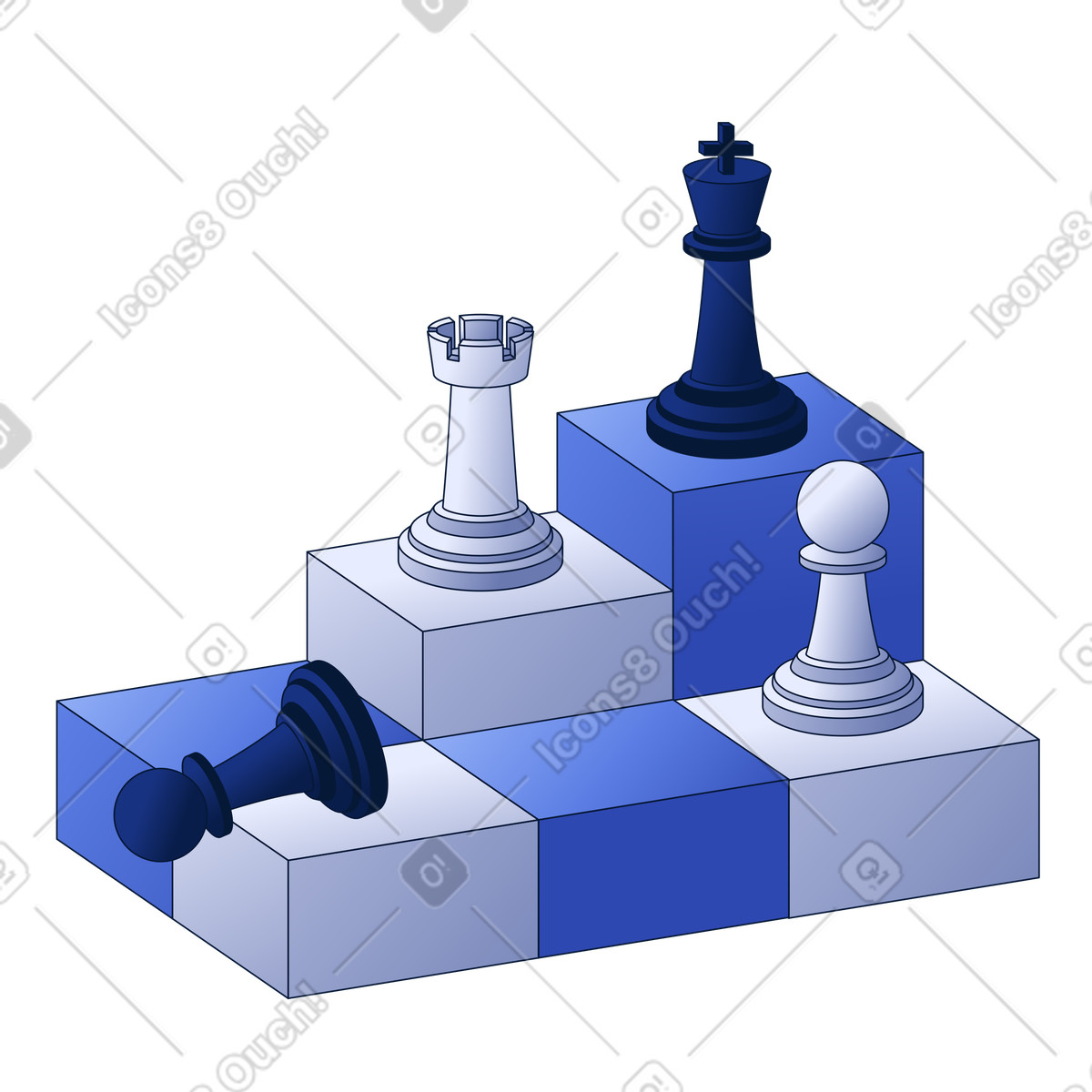Staircase with chess pieces, Strategic thinking and business development illustration in PNG, SVG