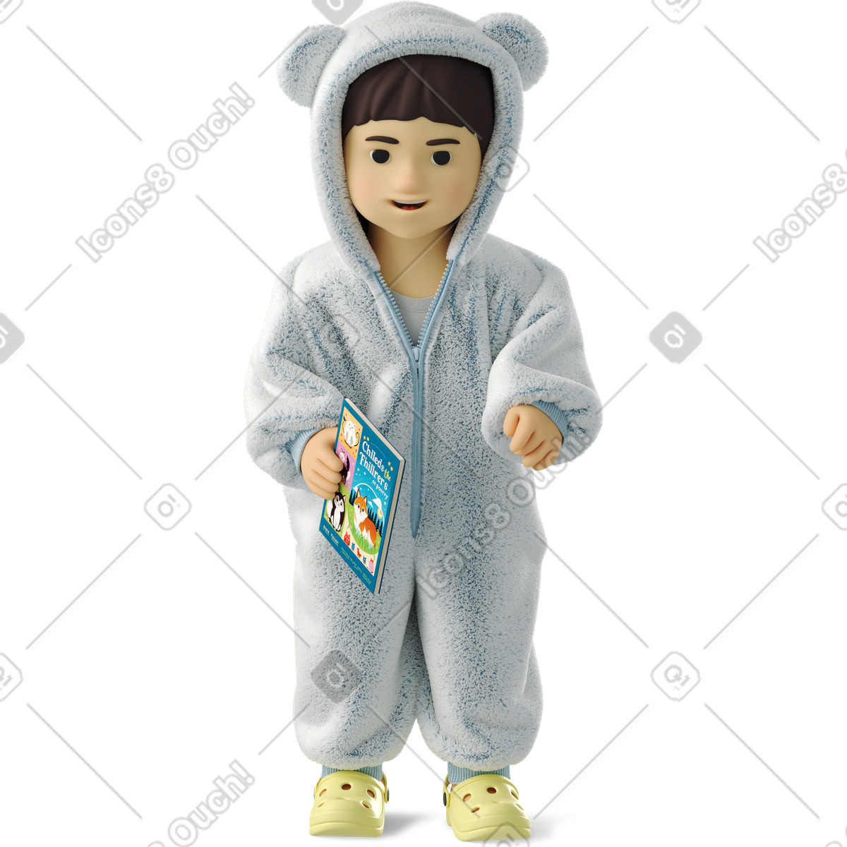 3D Business スタイルの 本を持って立っている小さな子供 のイラストをPNG、SVG形式でダウンロード
