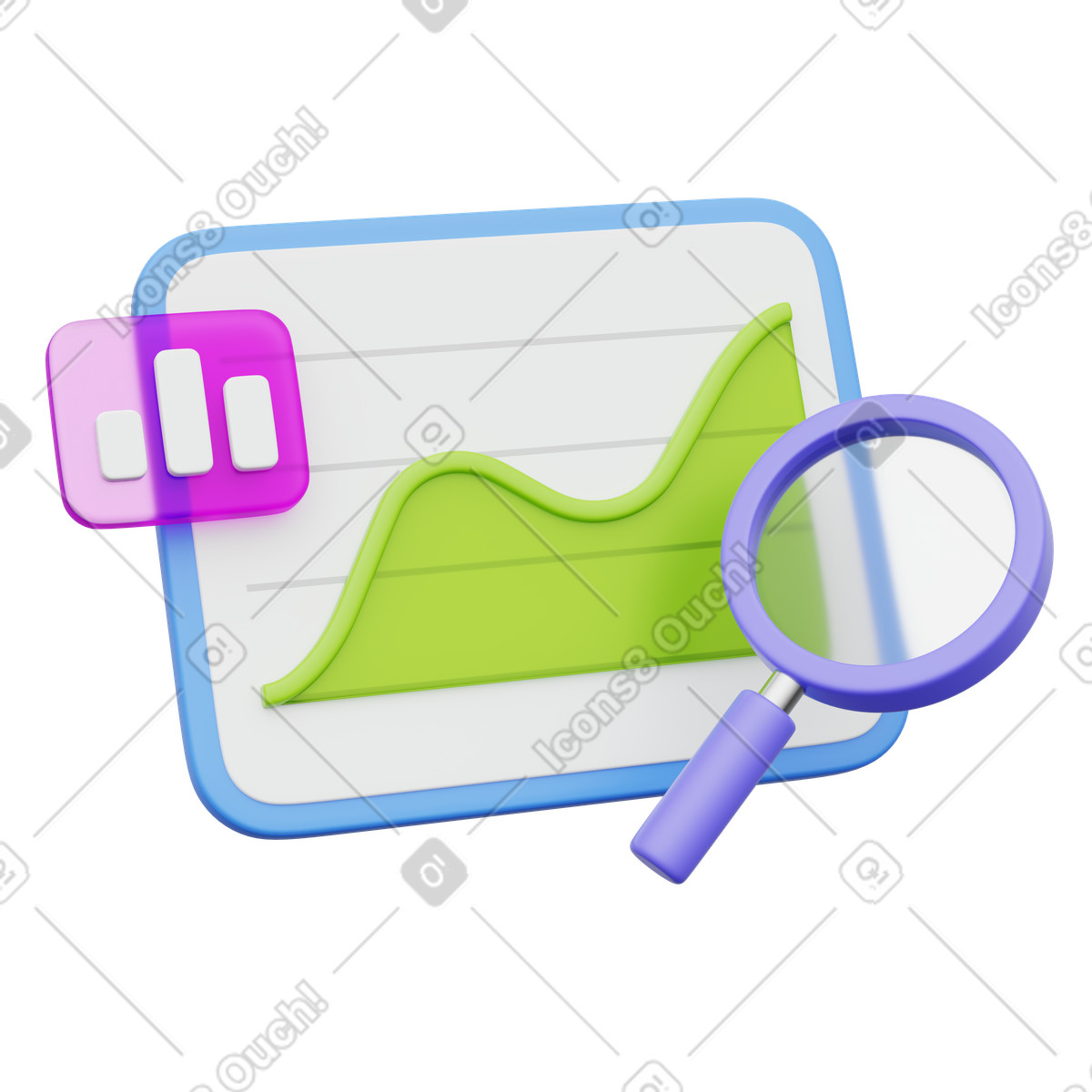 Analytics search, Financial data exploration, Chart insights illustration in 3D Playful style download in PNG, SVG