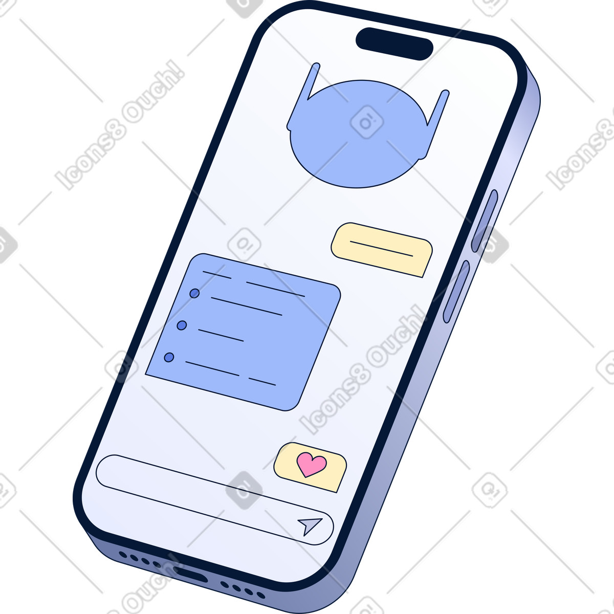 Communicating with a chatbot on phone illustration in PNG, SVG