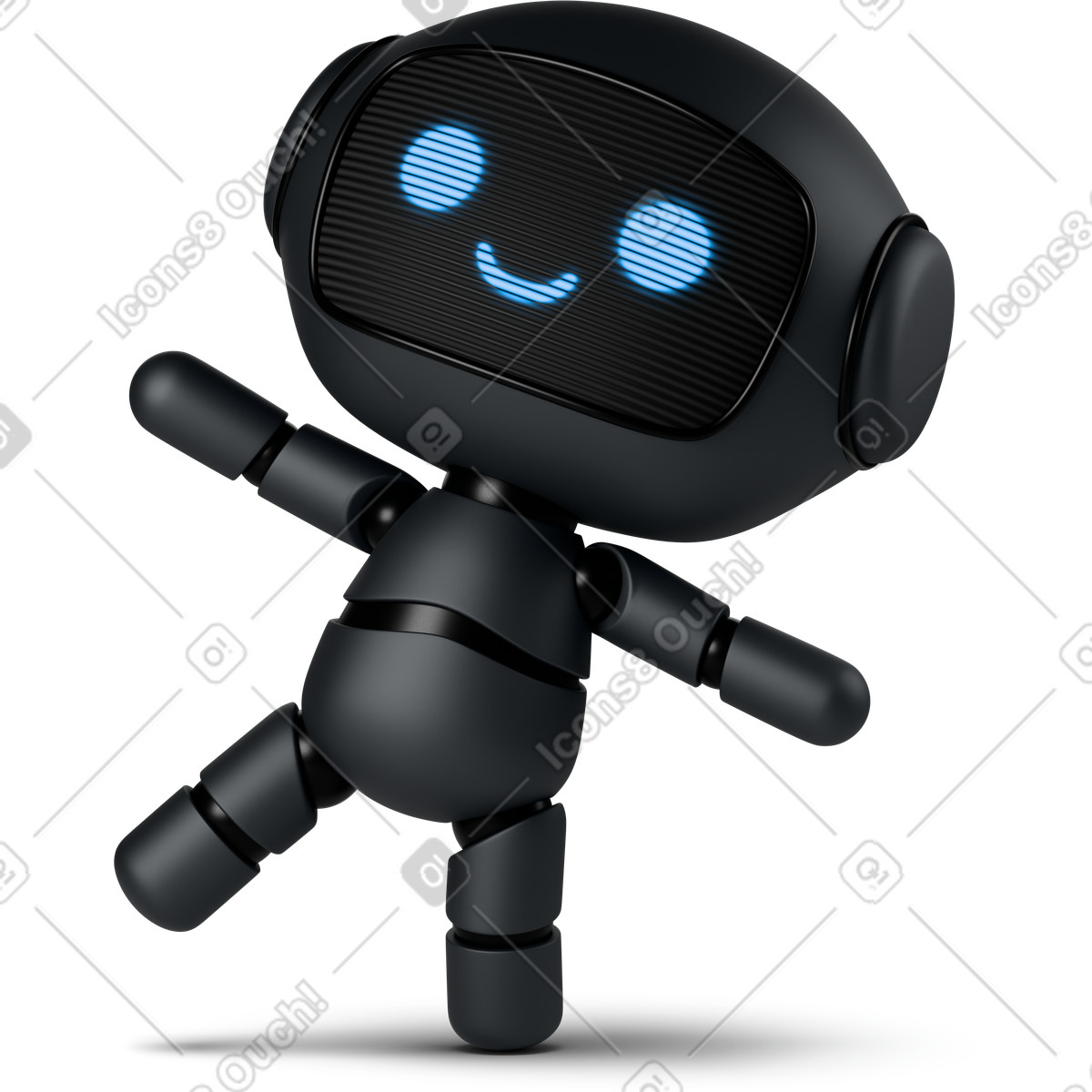 下载 3D Business 风格的 Black happy cute robot 插画，支持 PNG、SVG 格式