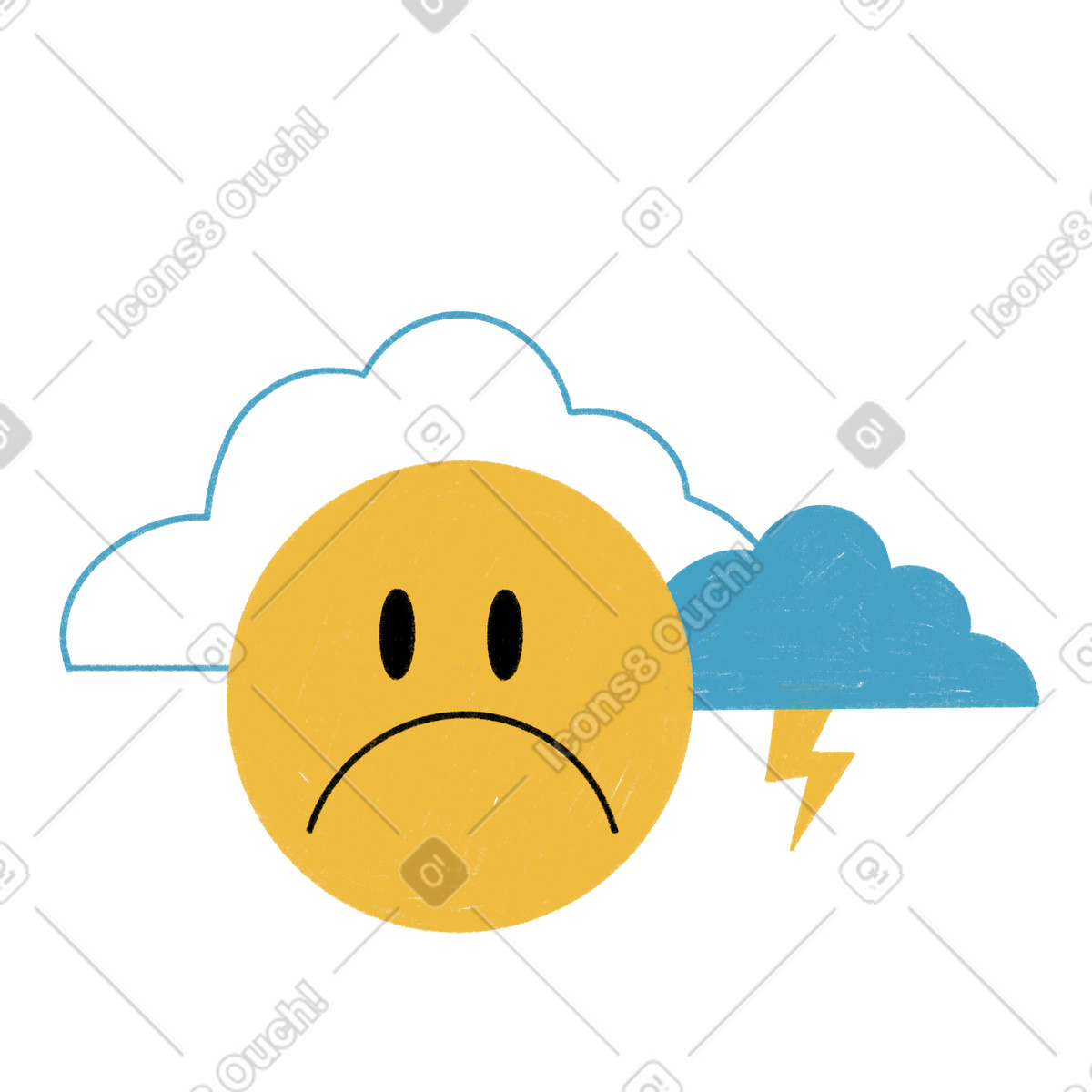 Faccina triste e nuvole temporalesche illustrazione in stile Tutti scarica in PNG, SVG