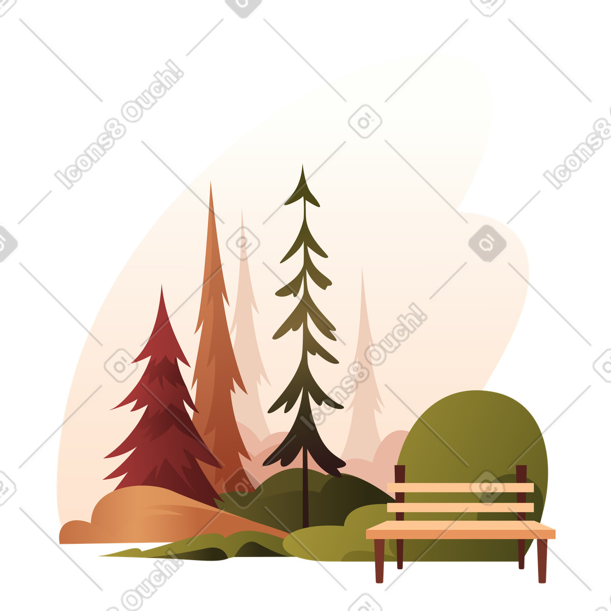 Autumn park with trees illustration in PNG, SVG