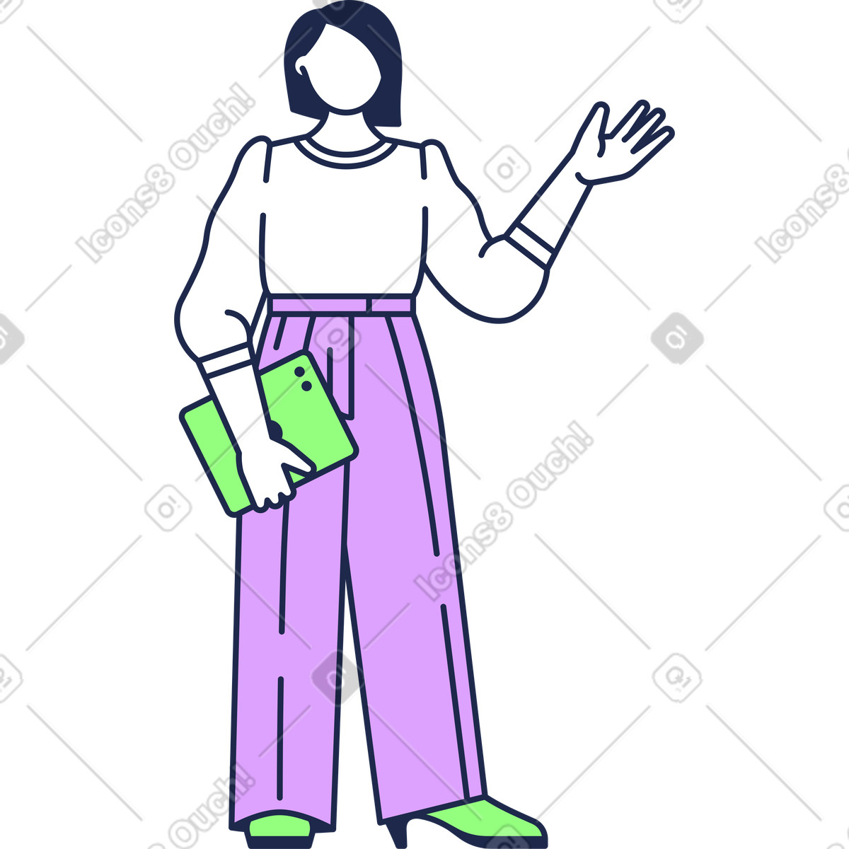 Donna in pantaloni con tablet illustrazione stile Outline scarica PNG, SVG