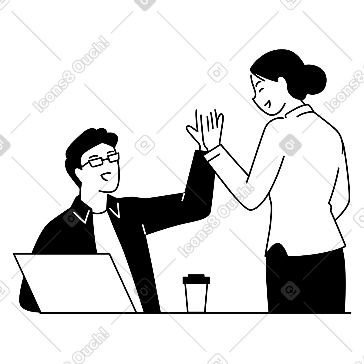 Office coworkers high fiving illustration represents achievement motivation clipart graphics