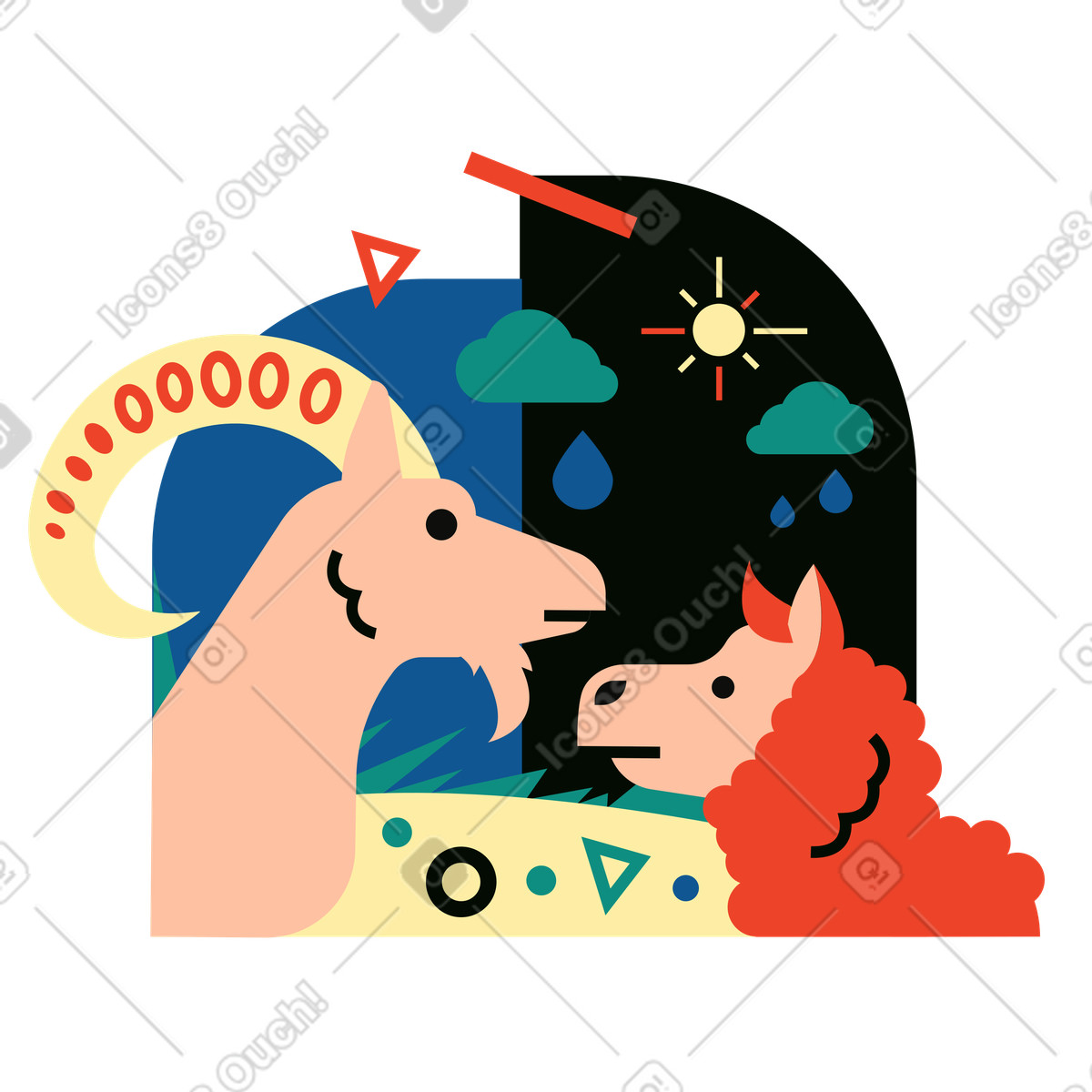 A ram and sheep under the rain illustration in Polar style download in PNG, SVG
