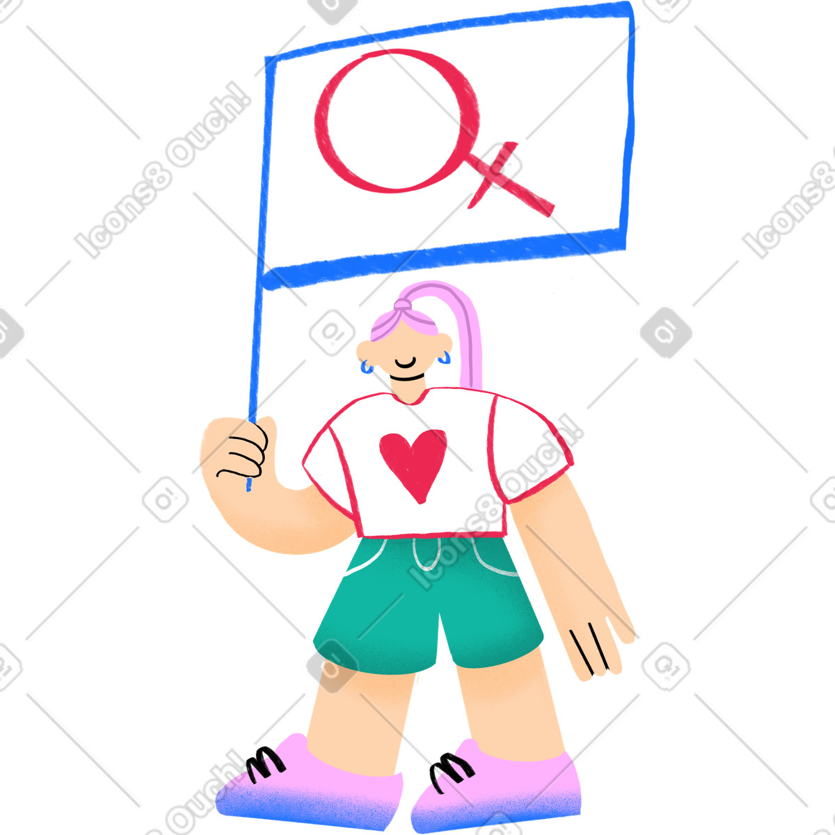 Woman holding flag with female symbol illustration in Bonny style download in PNG, SVG