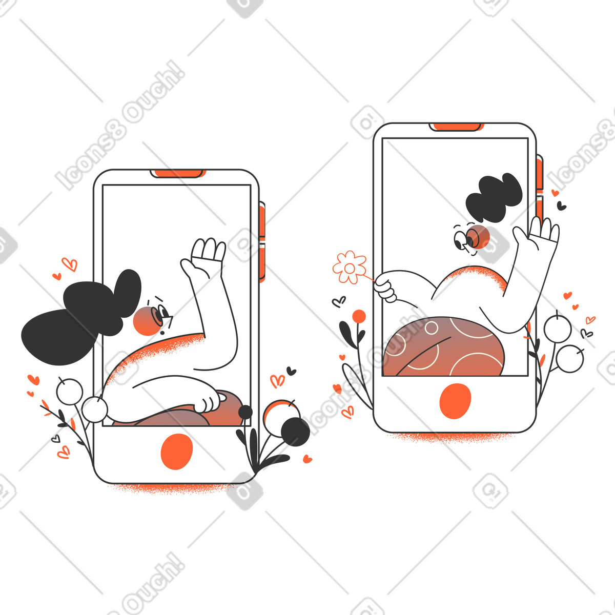 Ilustração de Amizade online em no estilo Crayon para baixar em PNG, SVG