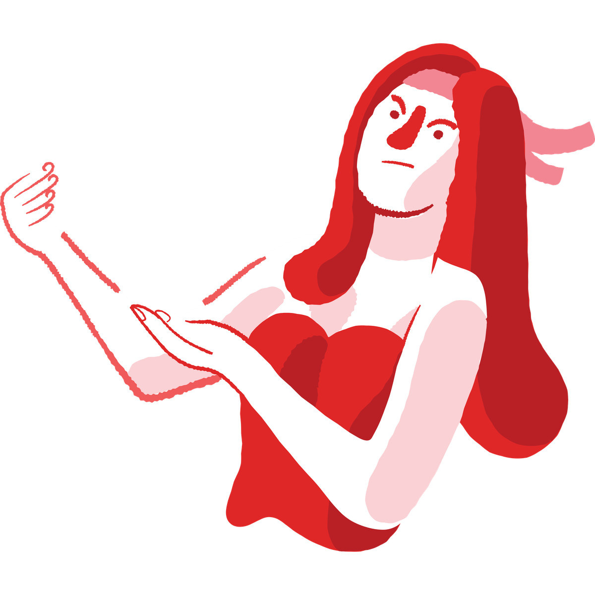 下载 Cherry 风格的 Red dress woman with flowing hair and hand gesture 插画，支持 PNG、SVG 格式