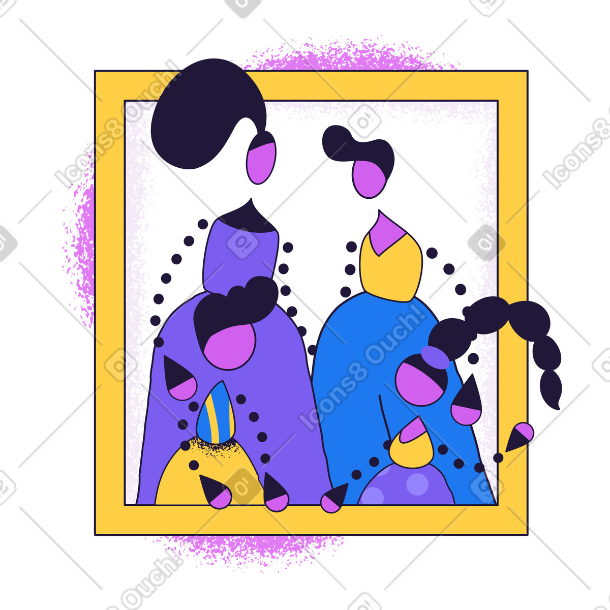 Family photo of spouses and their children illustration in Conifer style download in PNG, SVG