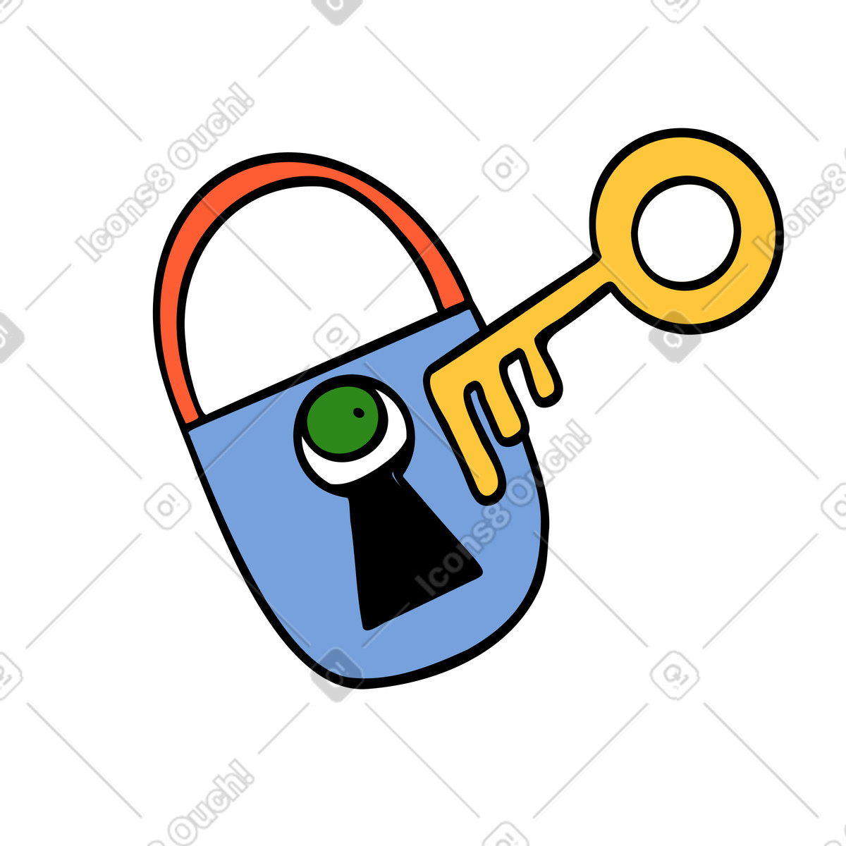 Padlock and key representing data protection illustration in Comic style download in PNG, SVG