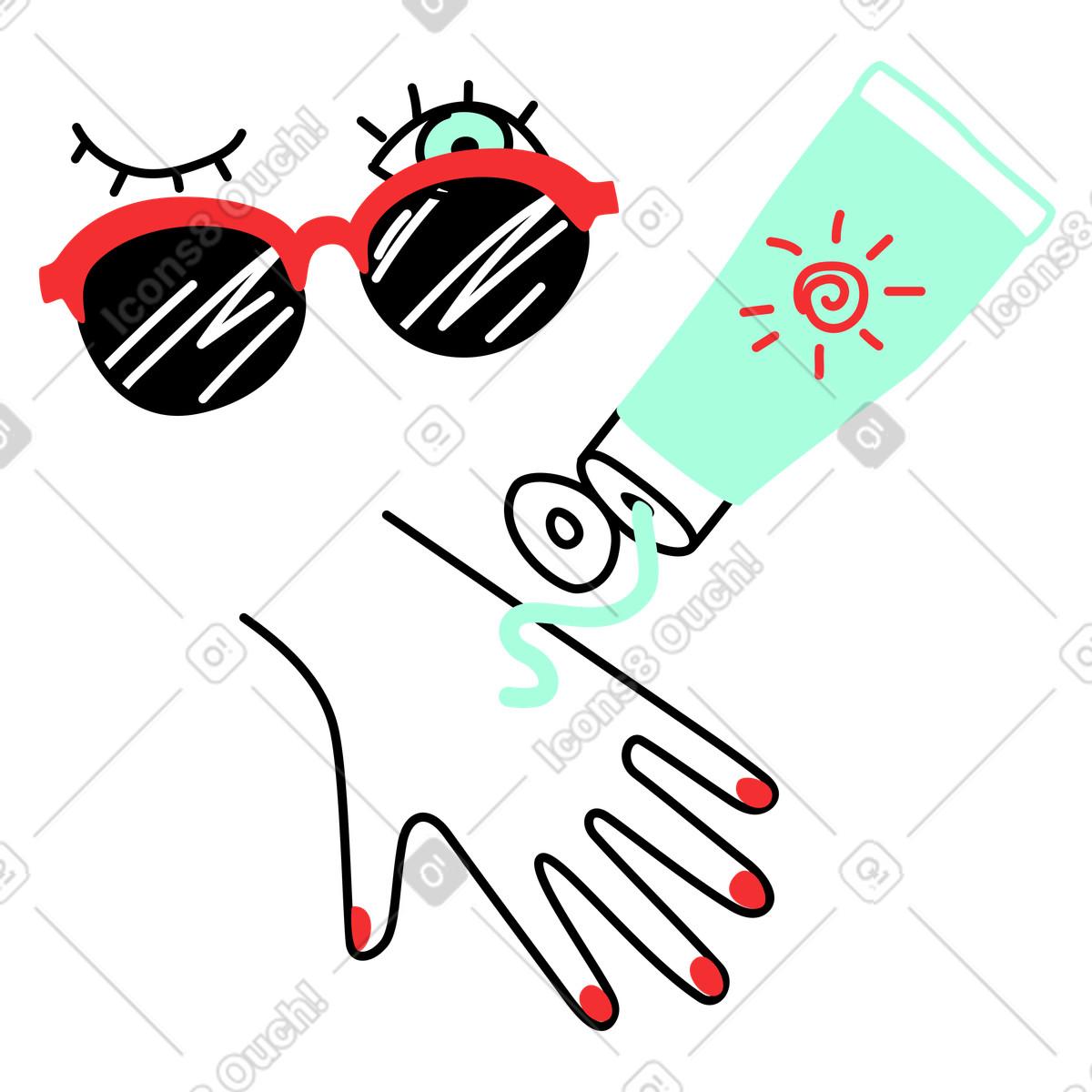 Sun protection: sunscreen and sunglasses illustration in Spicy style download in PNG, SVG