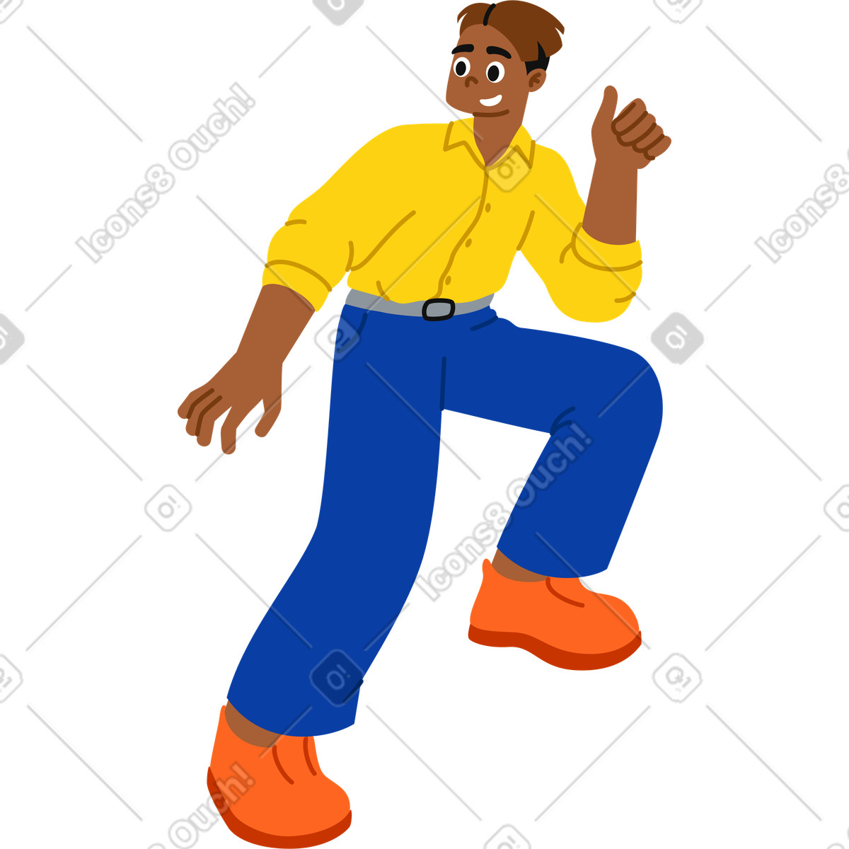 Young man standing on bent legs and holding something in his hand illustration Active style download PNG, SVG
