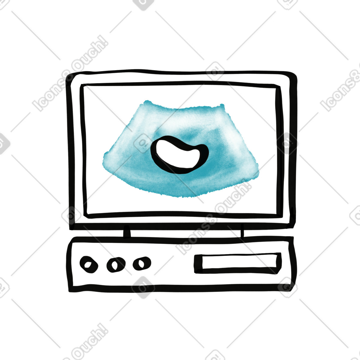 Ultrasound monitor displaying fetus scan on medical diagnostic equipment illustrazione in stile Watercolor sketch scarica in PNG, SVG