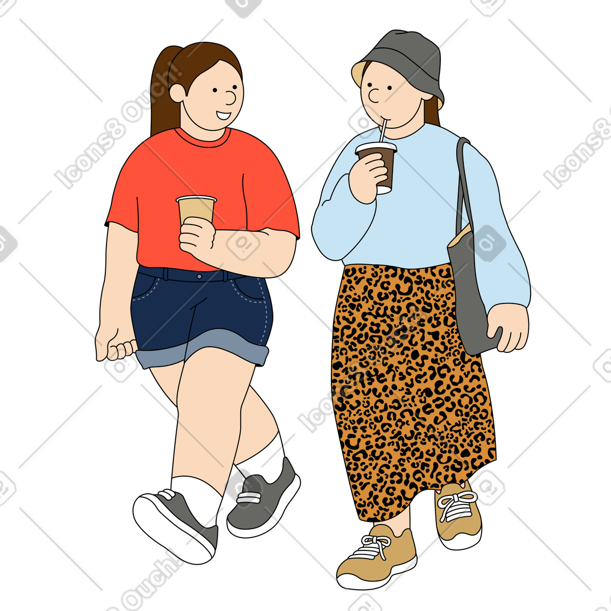 Ilustração de Namoradas conversando em uma caminhada no estilo Kindy para baixar PNG, SVG