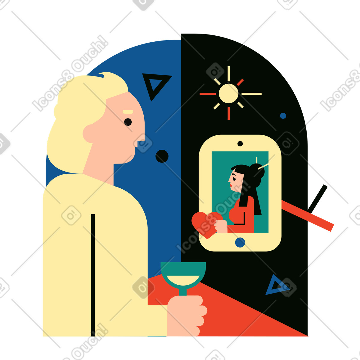 下载 Polar 风格的 男人和女人在网上约会 插画，支持 PNG、SVG 格式
