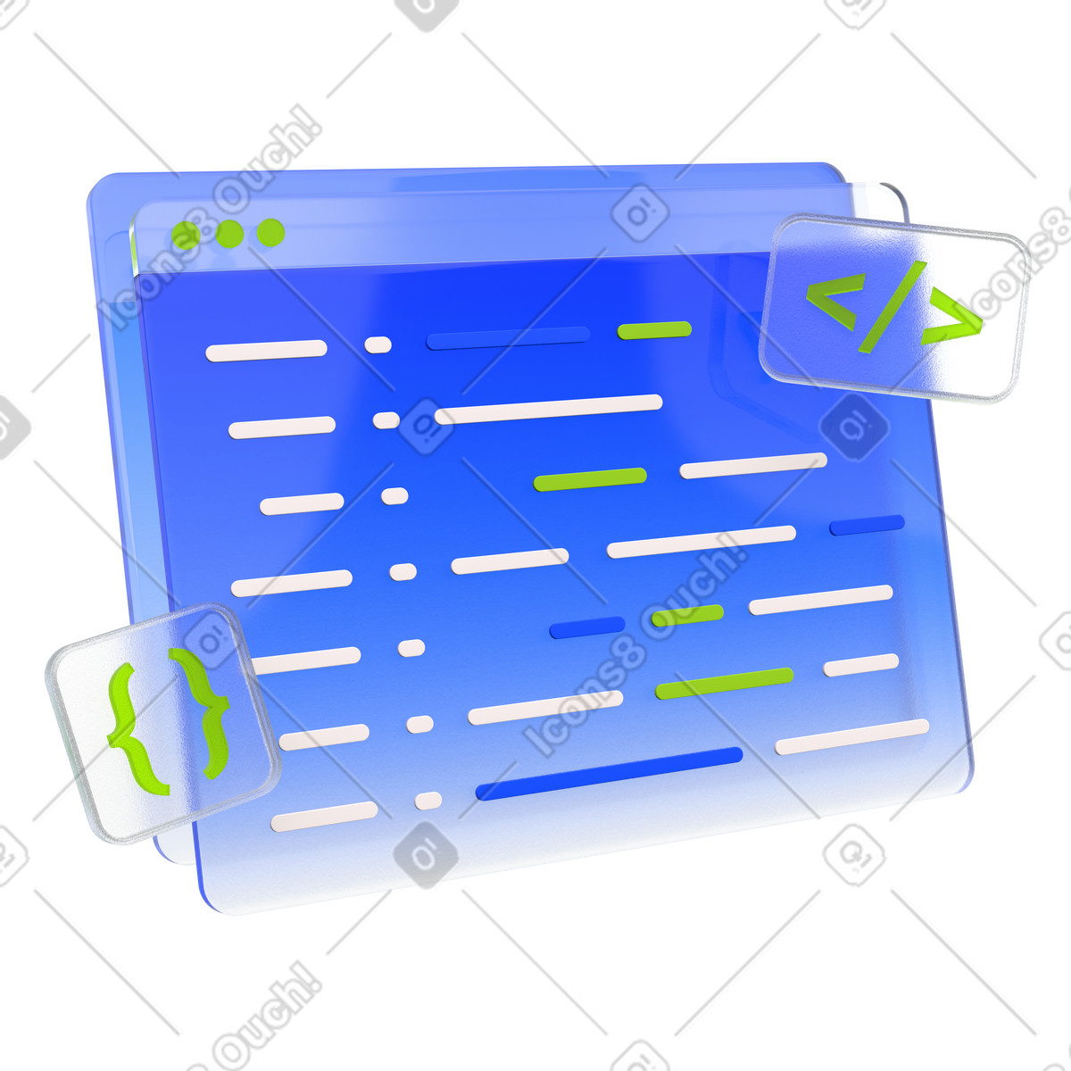 Browser window with code illustration in PNG, SVG