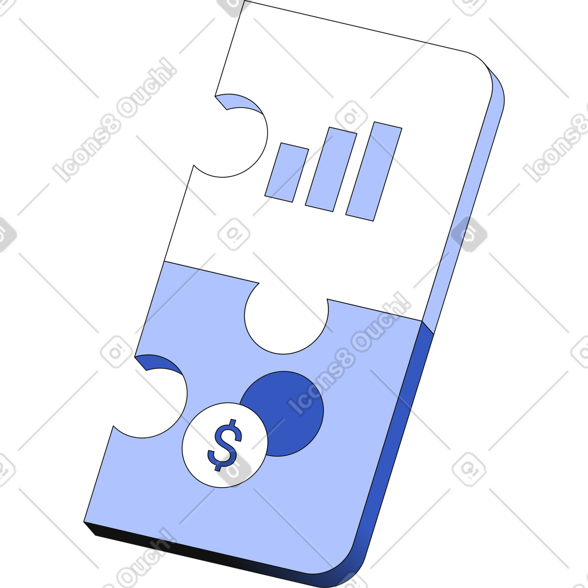 Ilustración Partes del rompecabezas con icono de gráfico e dinero en estilo Techny a descargar en PNG y SVG